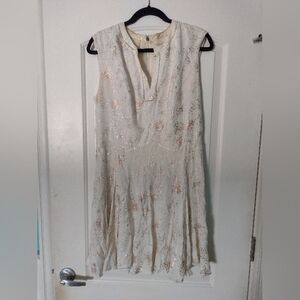 Rebecca Taylor white dress notch neckline rose gold pattern size 10